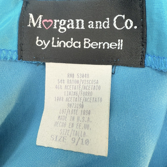 Vintage Morgan And Co Blue Satin Maxi Formal Dress 9/10 Open Back Prom Y2K 90s - Picture 13 of 16